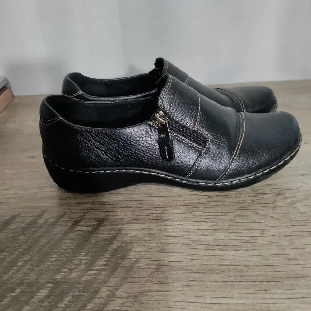 Clarks Black Leather Slip-On Shoes - Picture 2 of 9